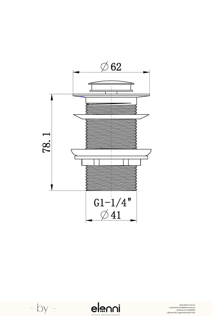 Pop Up Waste 32mm Non-Overflow - Elenni Kiri specification drawing