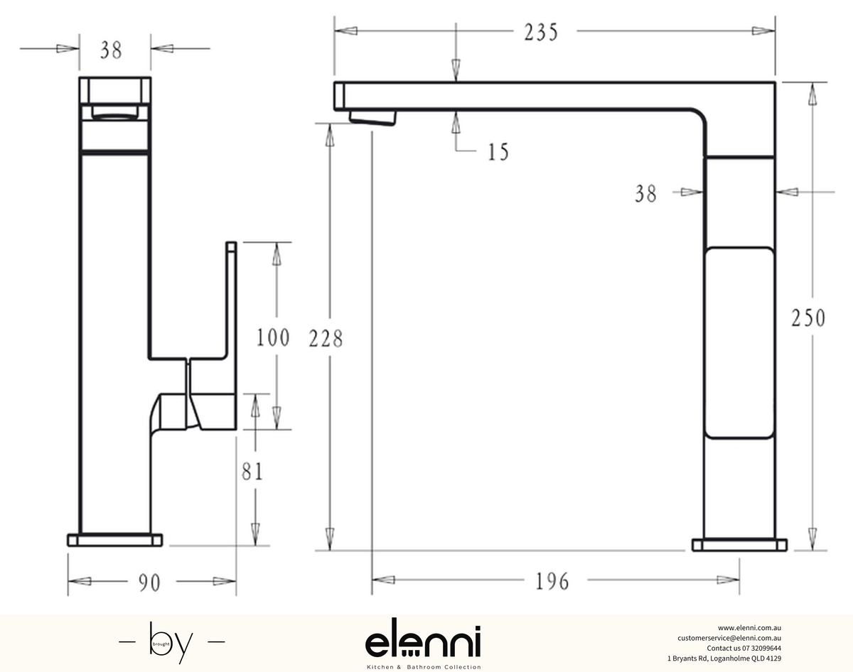 Ceram Sink Mixer Lux - Elenni specification drawing
