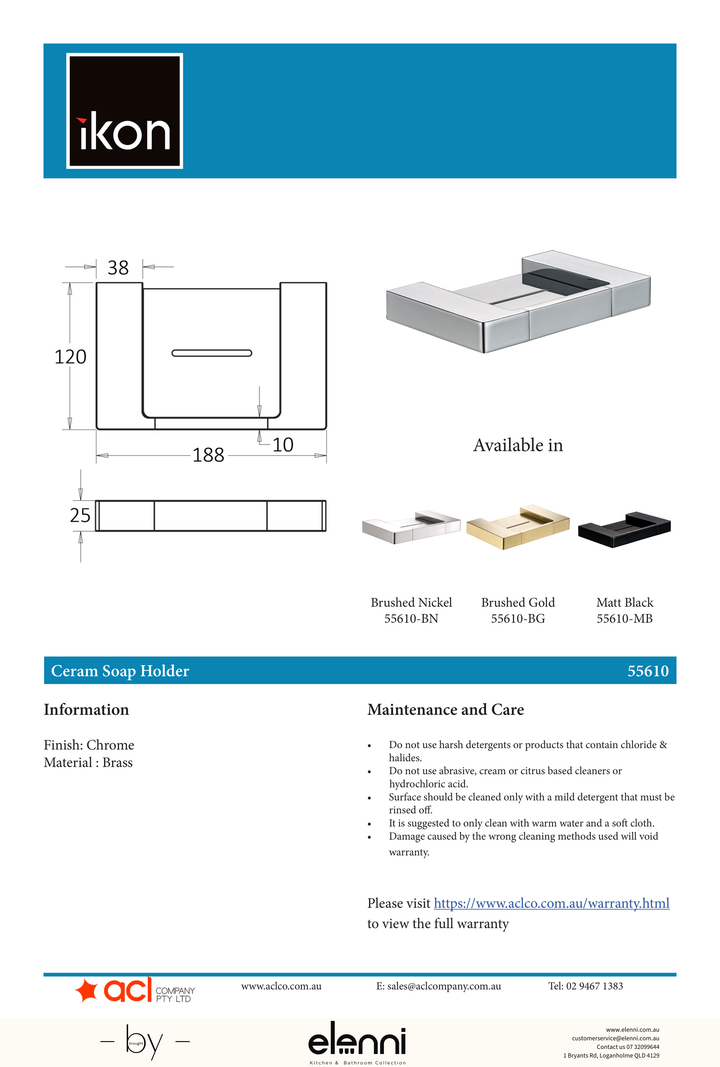 Ceram Soap Dish Metal - Elenni specification drawing
