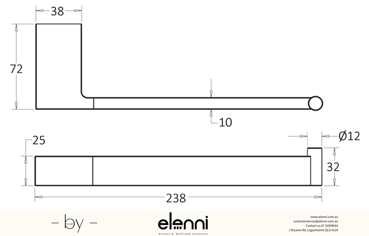 Ceram Towel Bar - Elenni specification drawing