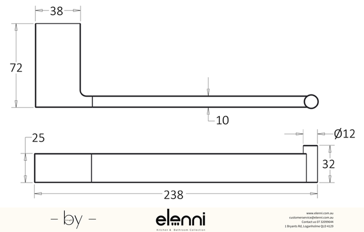 Ceram Towel Bar - Elenni specification drawing