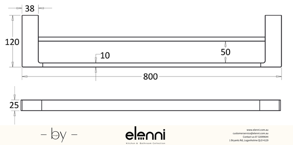 Ceram Towel Rail Double 800mm - Elenni specification drawing