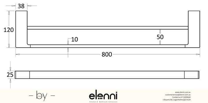 Ceram Towel Rail Double 800mm - Elenni specification drawing