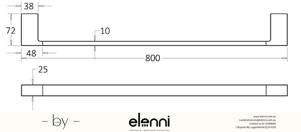 Ceram Towel Rail Single 800mm - Elenni specification drawing