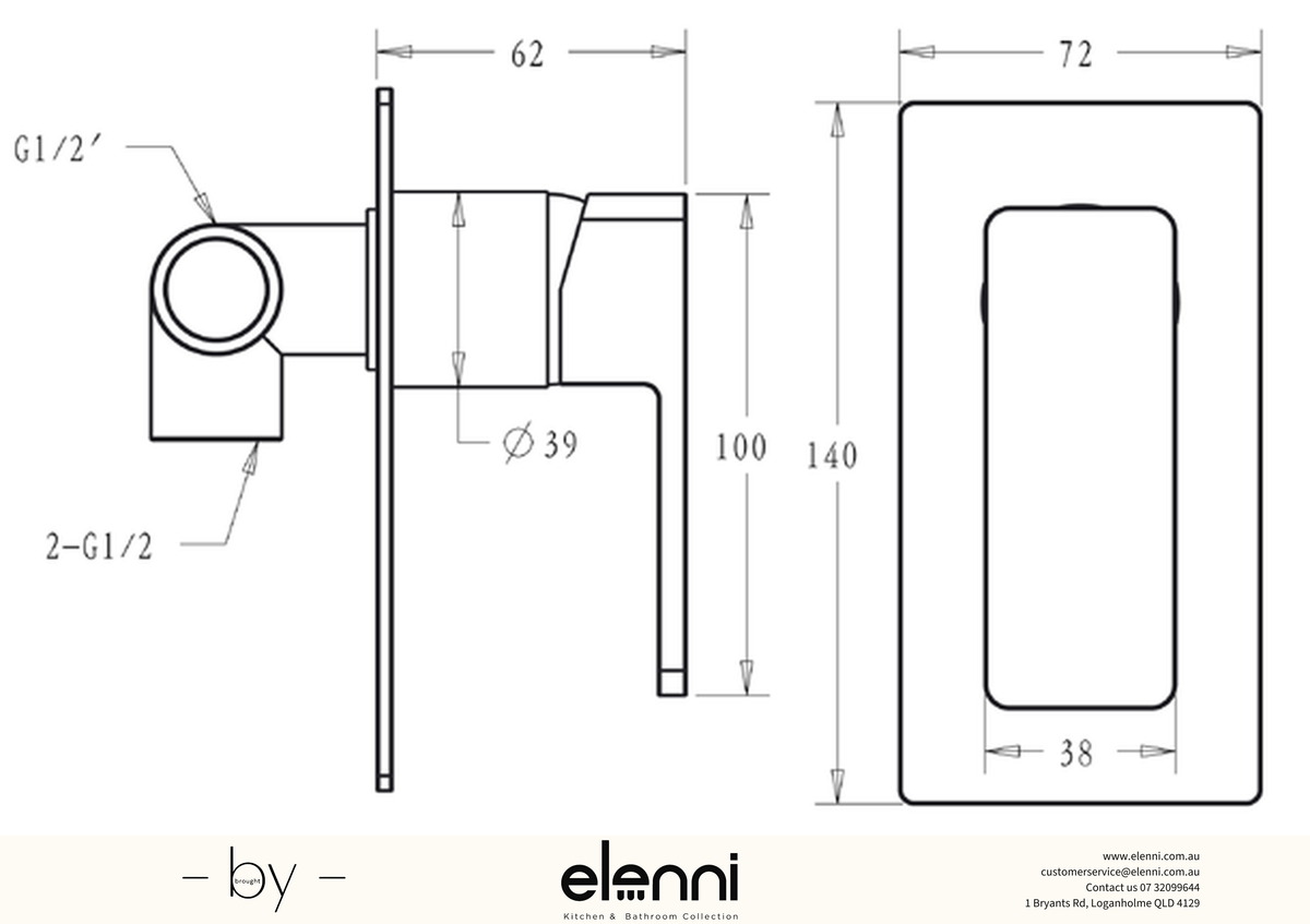 Ceram Wall Mixer - Elenni specification drawing