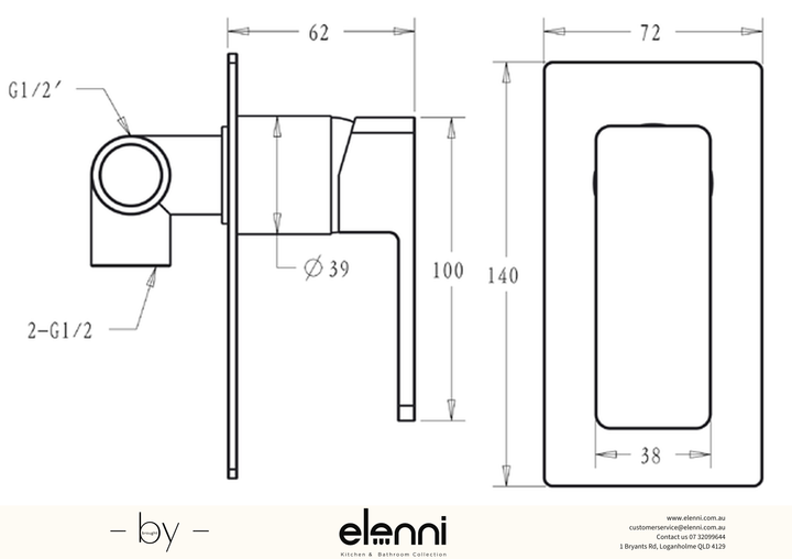 Ceram Wall Mixer - Elenni specification drawing