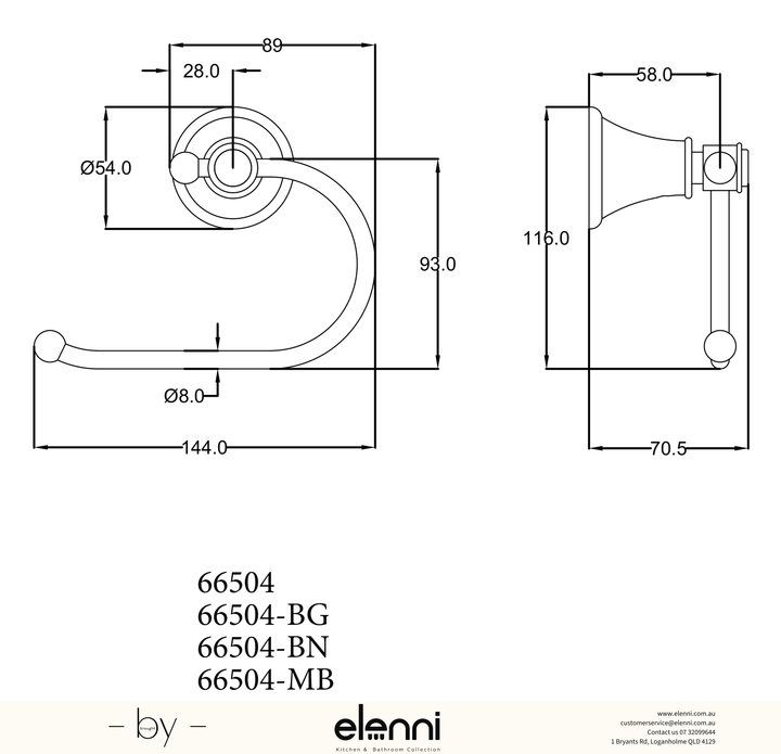 Clasico Toilet Roll Holder - Elenni specification drawing