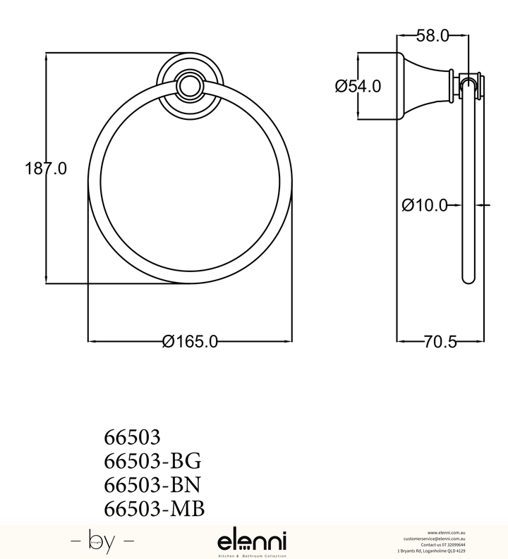 Clasico Towel Ring - Elenni specification drawing