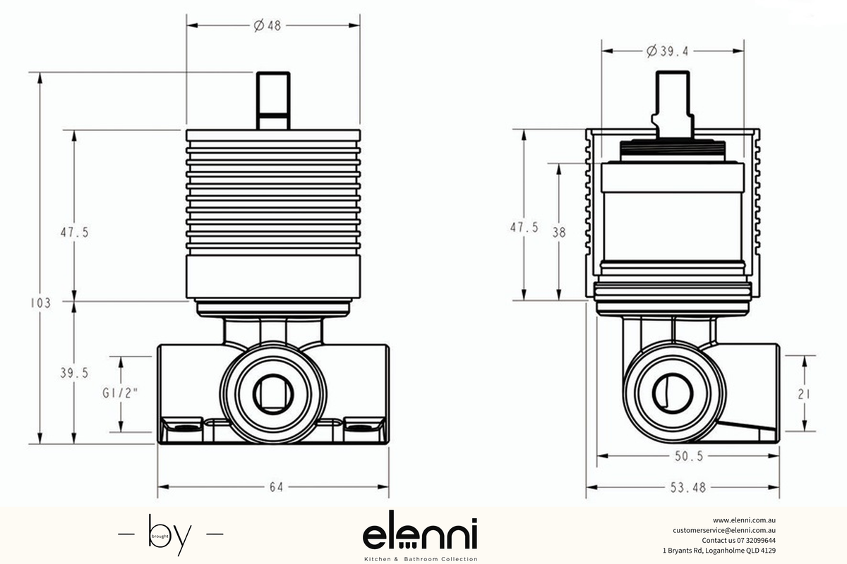 Clasico Wall Mixer Body - Elenni specification drawing