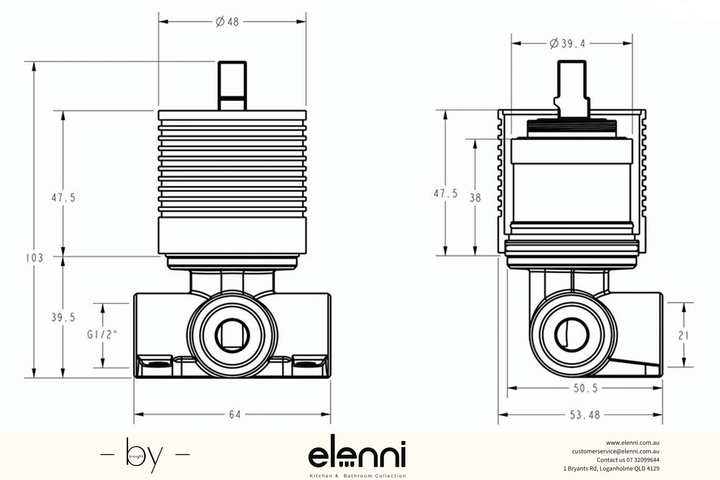 Clasico Wall Mixer Body - Elenni specification drawing