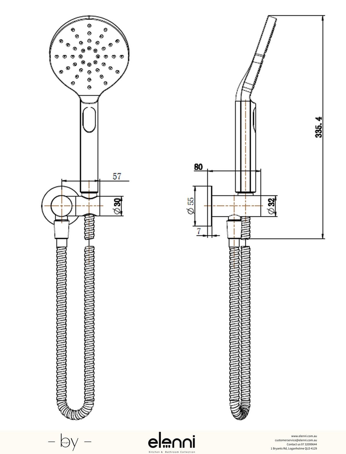 Cora Hand Shower - Elenni specification drawing