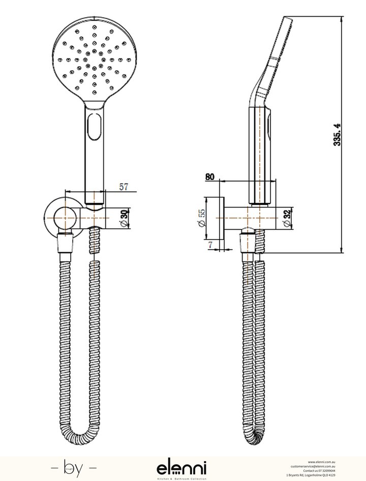 Cora Hand Shower - Elenni specification drawing