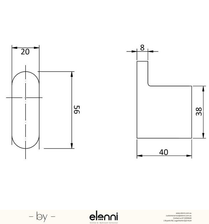 Cora Robe Hook - Elenni specification drawing