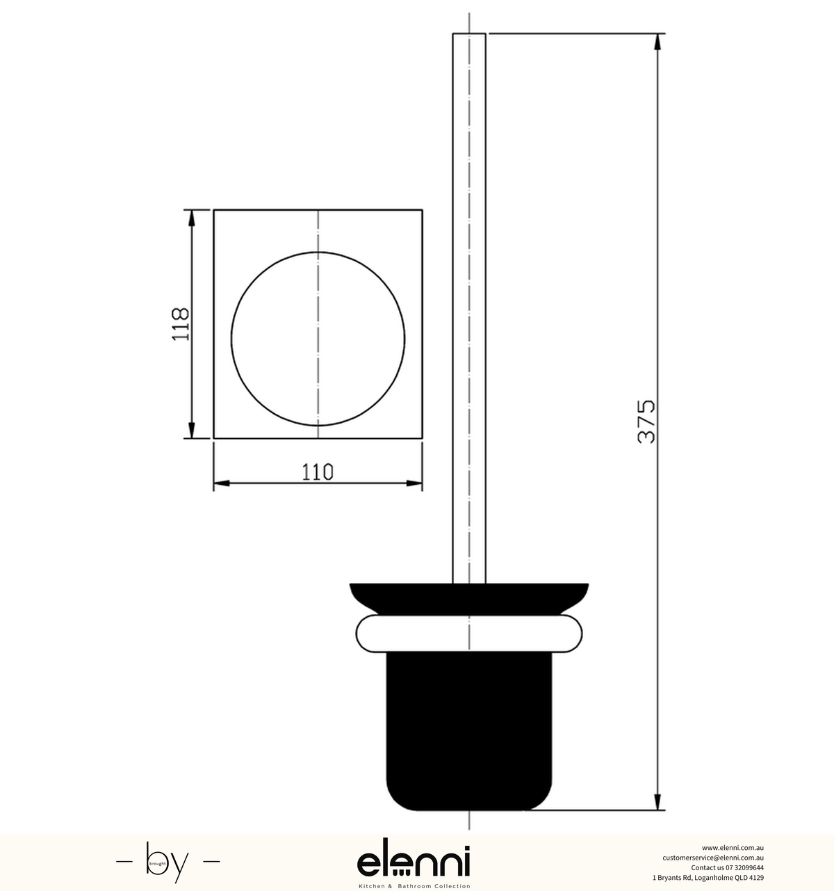 Cora Toilet Brush Holder - Elenni specification drawing