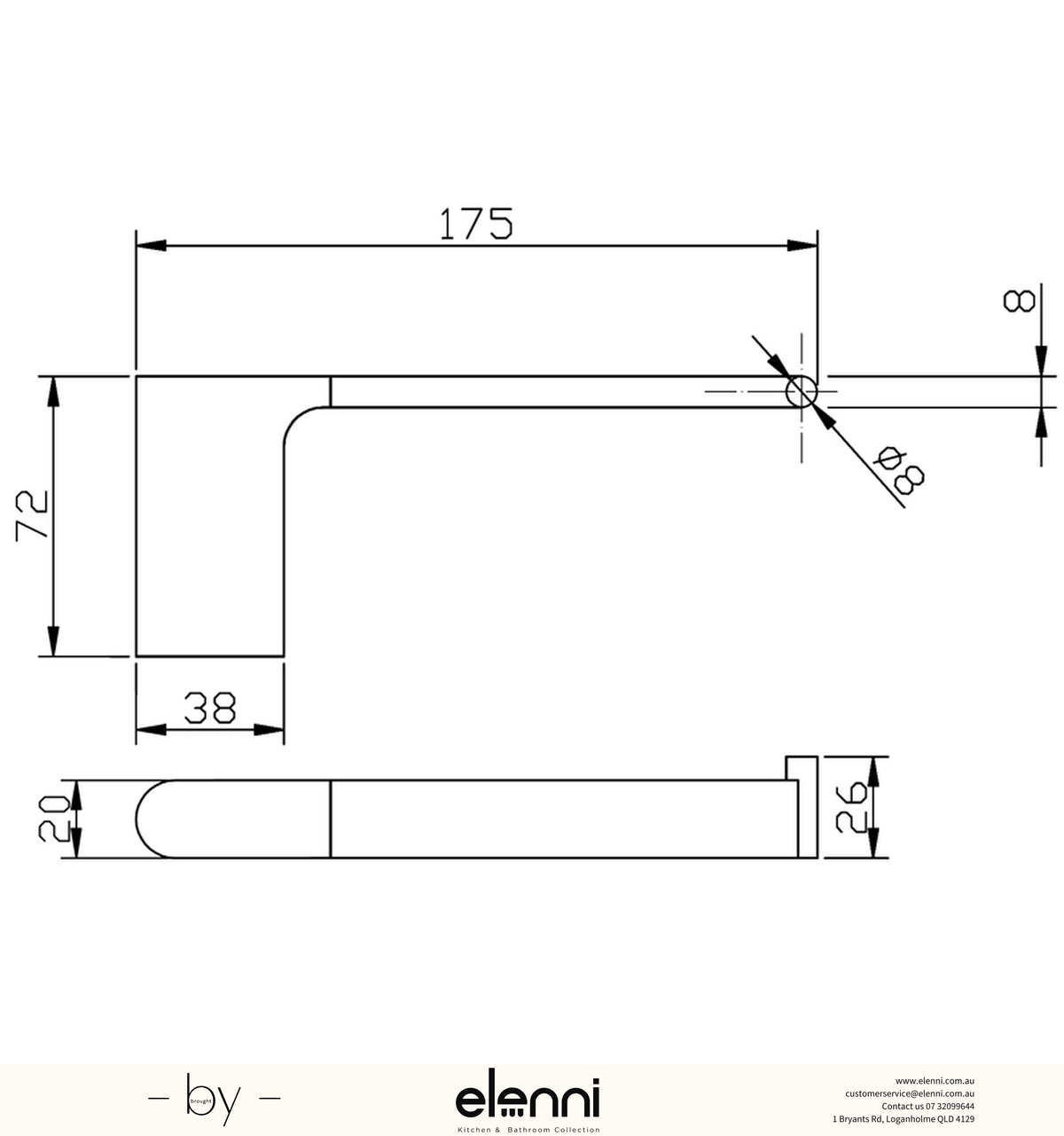 Cora Toilet Roll Holder - Elenni specification drawing