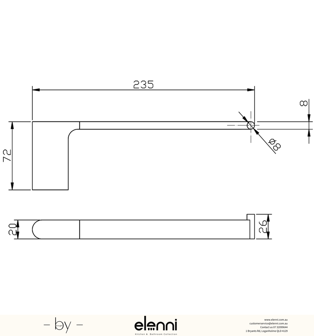 Cora Towel Bar - Elenni specification drawing