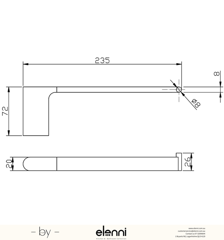Cora Towel Bar - Elenni specification drawing