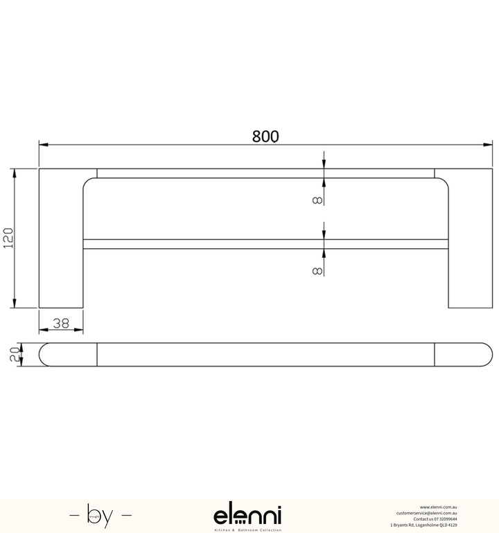 Cora Towel Rail Double 800mm - Elenni specification drawing