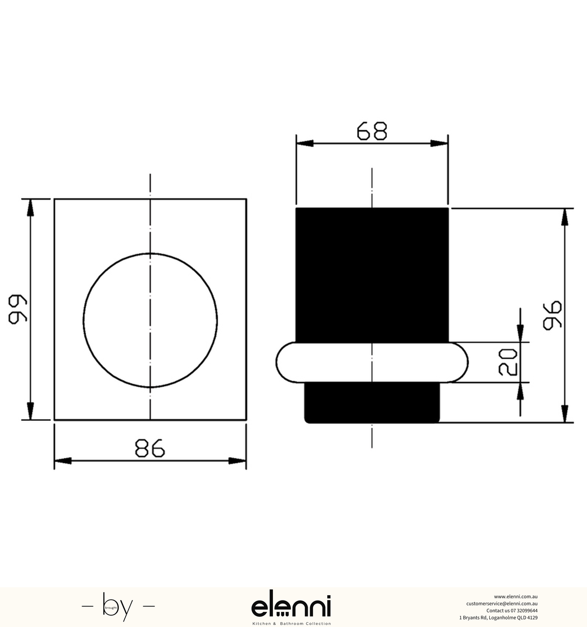 Cora Tumbler Holder Single - Elenni specification drawing