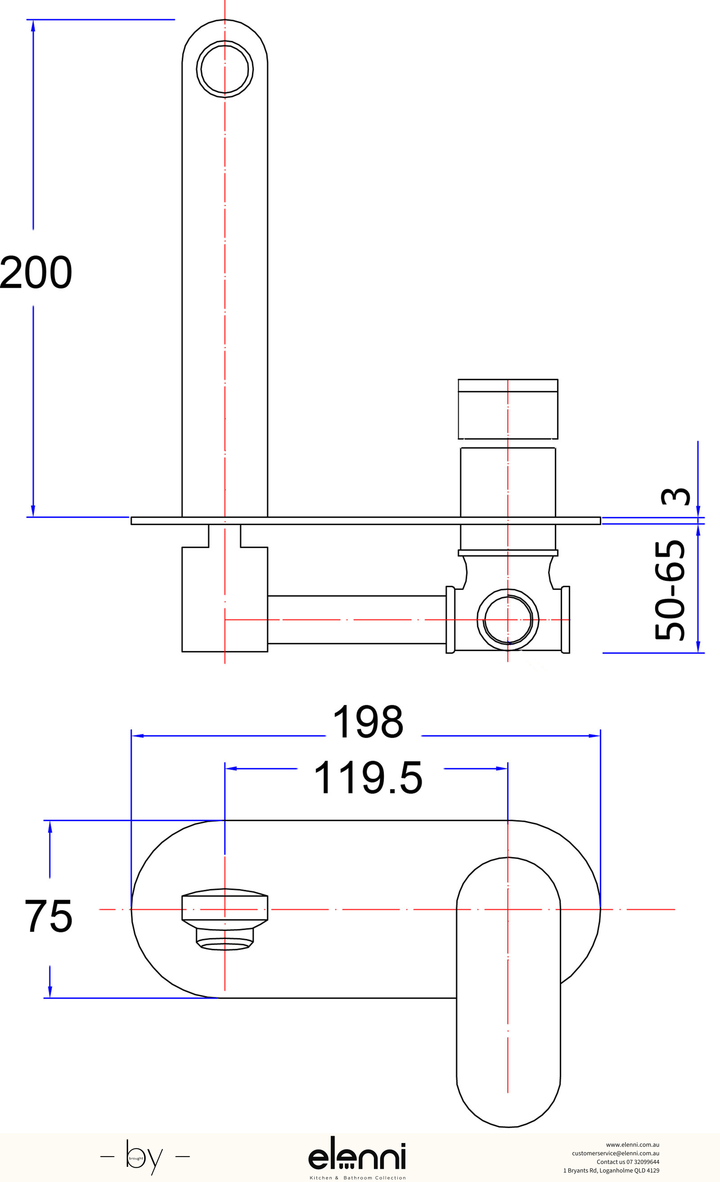 Cora Wall Basin Mixer - Elenni specification drawing