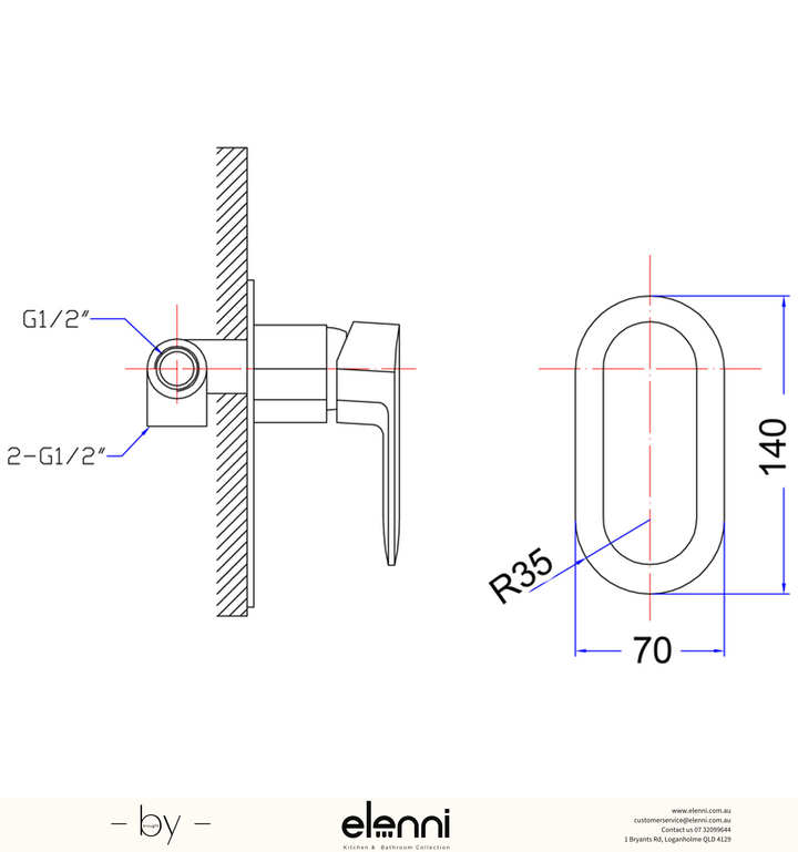Cora Wall Mixer - Elenni specification drawing