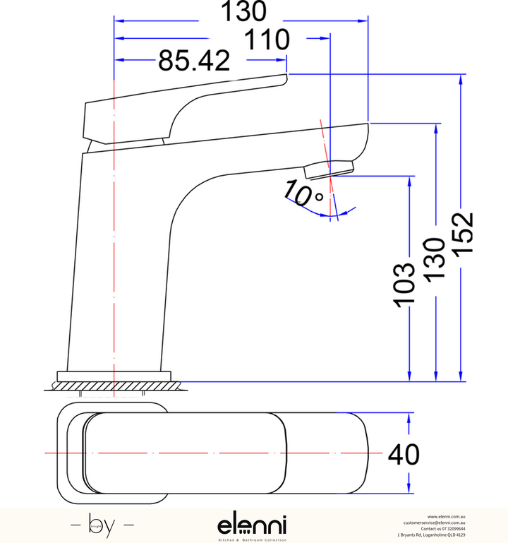 Eden Basin Mixer - Elenni specification drawing