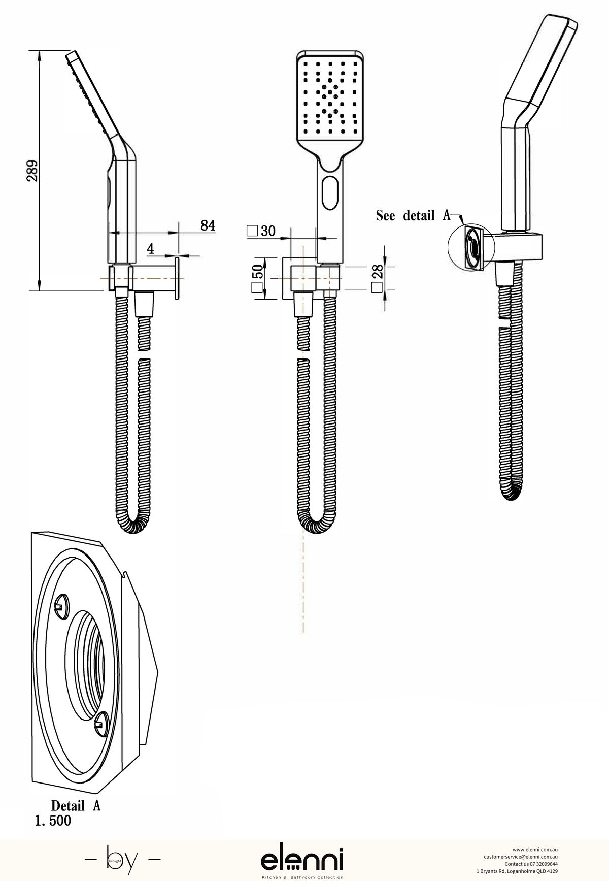 Eden Hand Shower - Elenni specification drawing