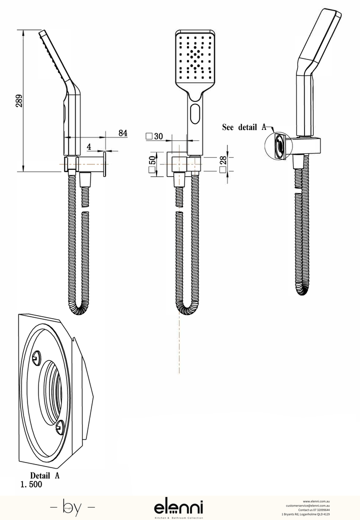 Eden Hand Shower - Elenni specification drawing