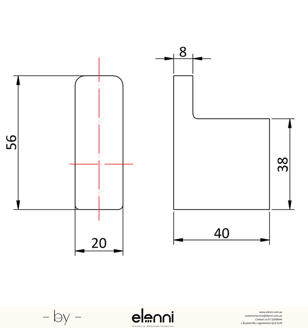 Eden Robe Hook - Elenni specification drawing