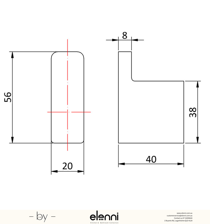 Eden Robe Hook - Elenni specification drawing