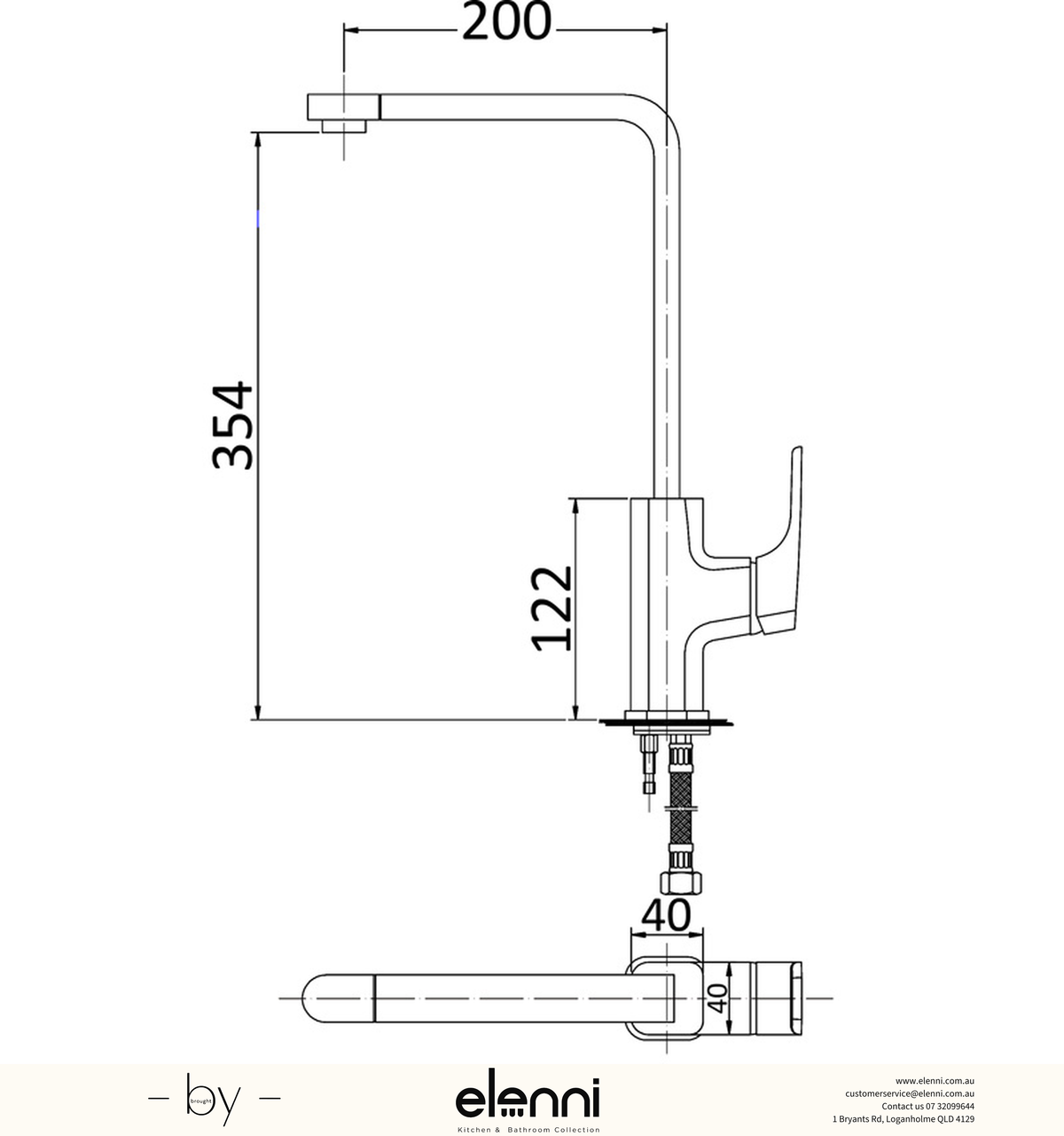 Eden Sink Mixer - Elenni specification drawing