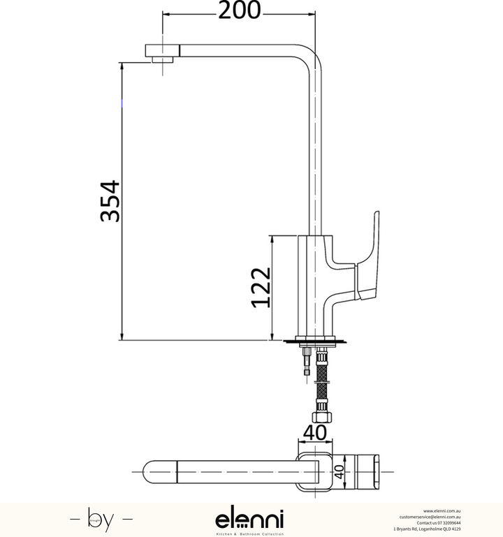 Eden Sink Mixer - Elenni specification drawing