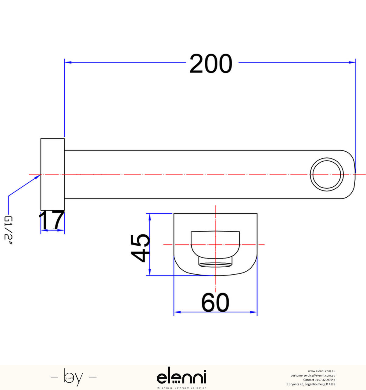 Eden Spout 200mm - Elenni specification drawing