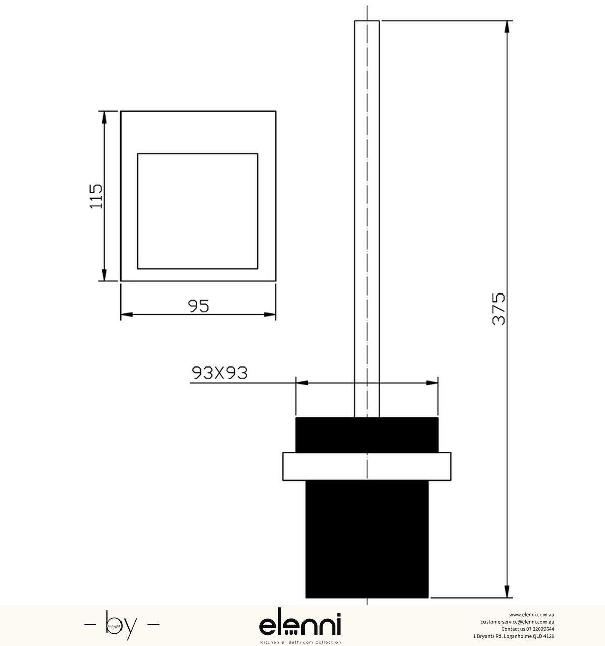 Eden Toilet Brush Holder - Elenni specification drawing