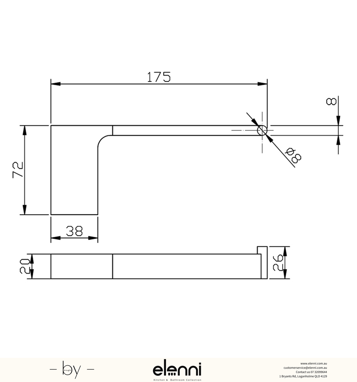 Eden Toilet Roll Holder - Elenni specification drawing