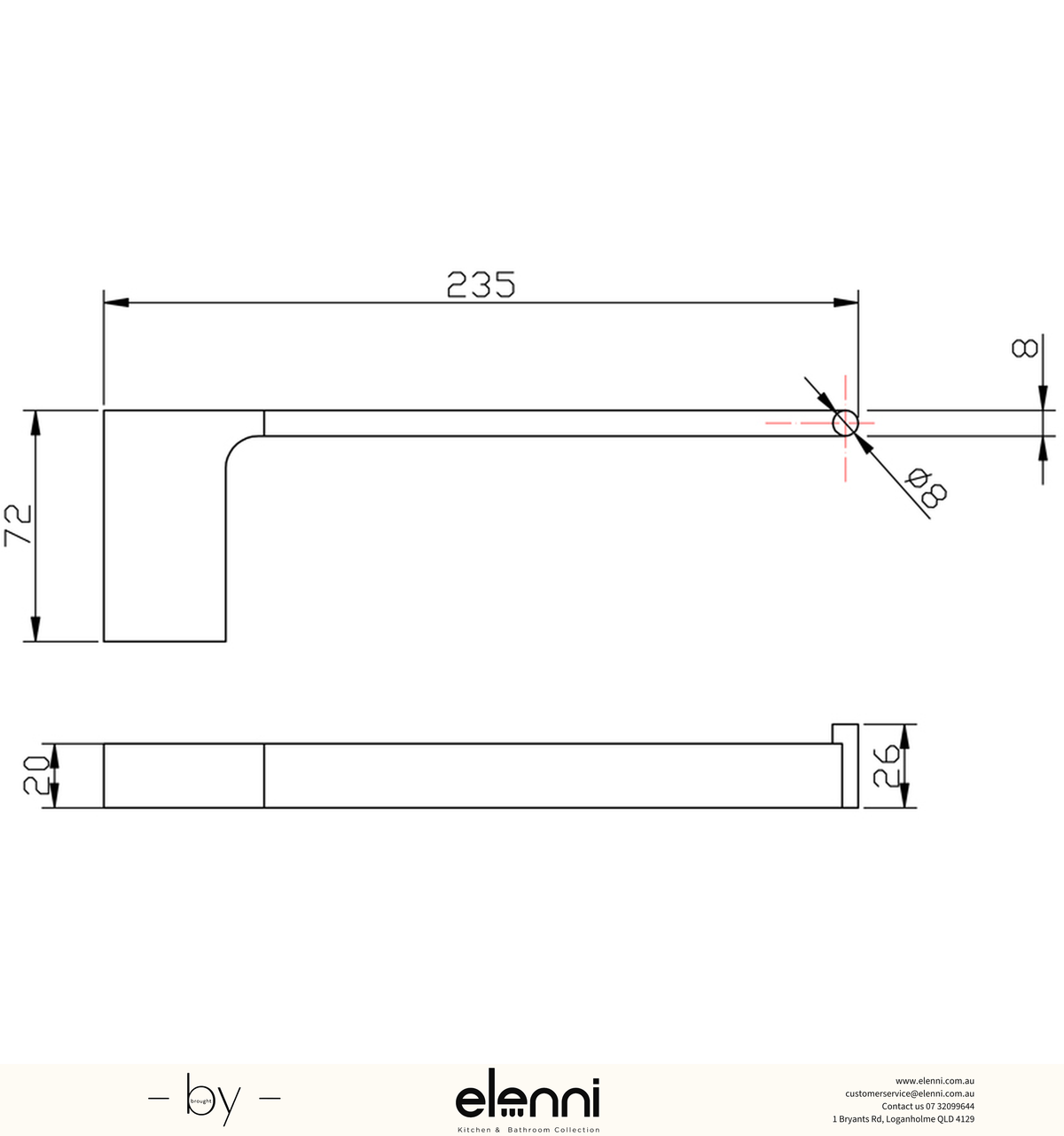 Eden Towel Bar - Elenni specification drawing