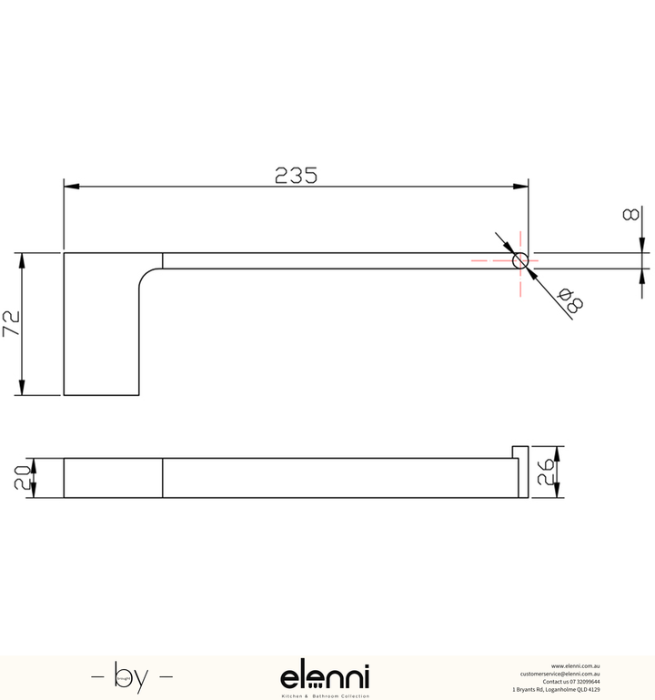 Eden Towel Bar - Elenni specification drawing