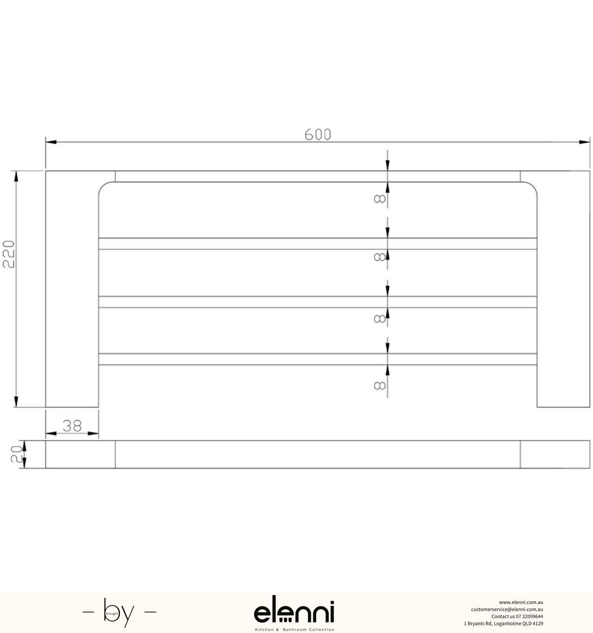 Eden Towel Rack - Elenni specification drawing