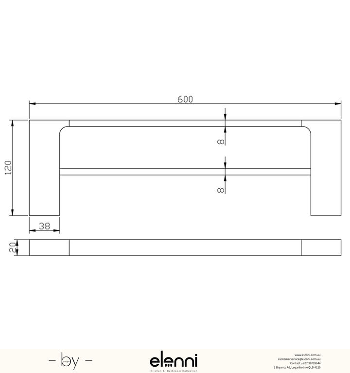 Eden Towel Rail Double 600mm - Elenni specification drawing