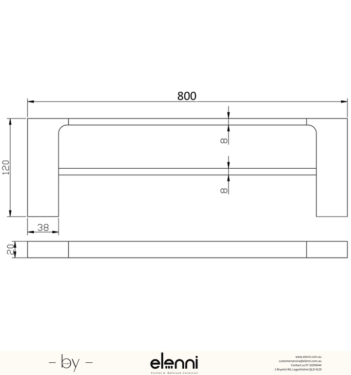 Eden Towel Rail Double 800mm - Elenni specification drawing