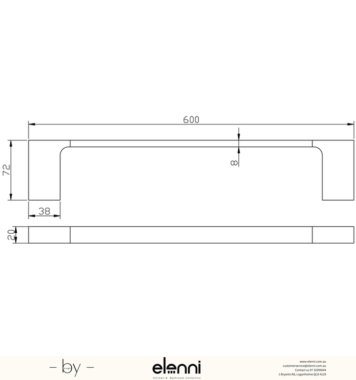 Eden Towel Rail Single 600mm - Elenni specification drawing
