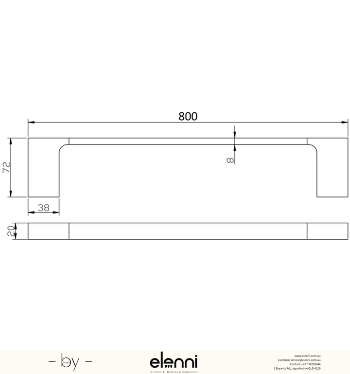 Eden Towel Rail Single 800mm - Elenni specification drawing