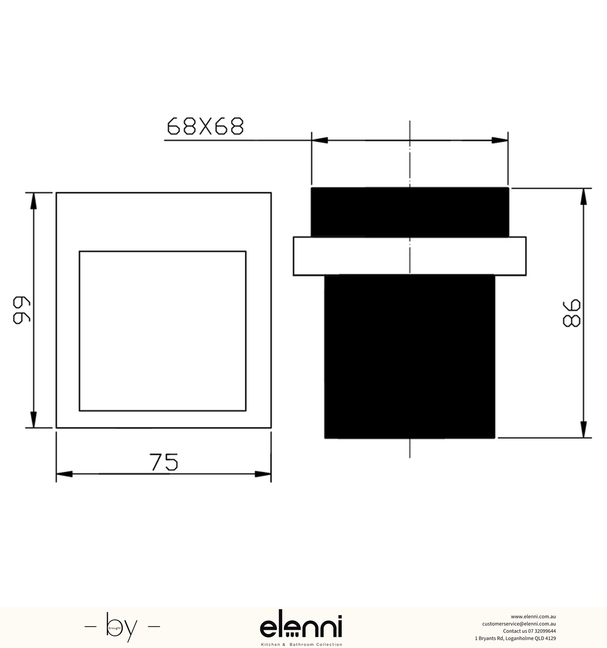 Eden Tumbler Holder Single - Elenni specification drawing