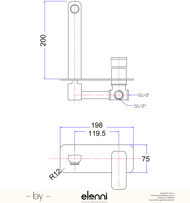 Eden Wall Basin Mixer - Elenni specification drawing