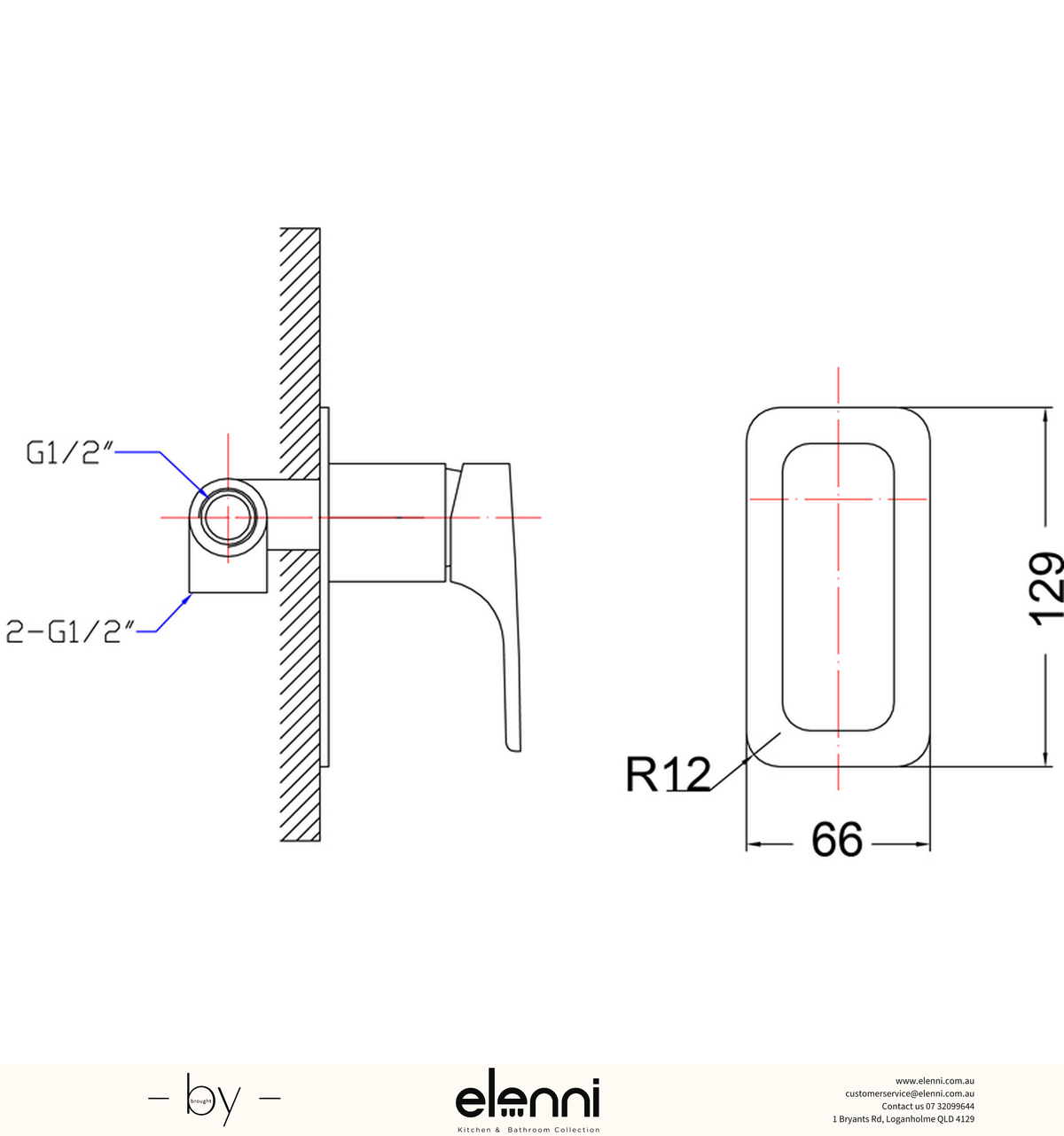 Eden Wall Mixer - Elenni specification drawing
