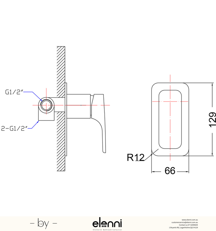 Eden Wall Mixer - Elenni specification drawing