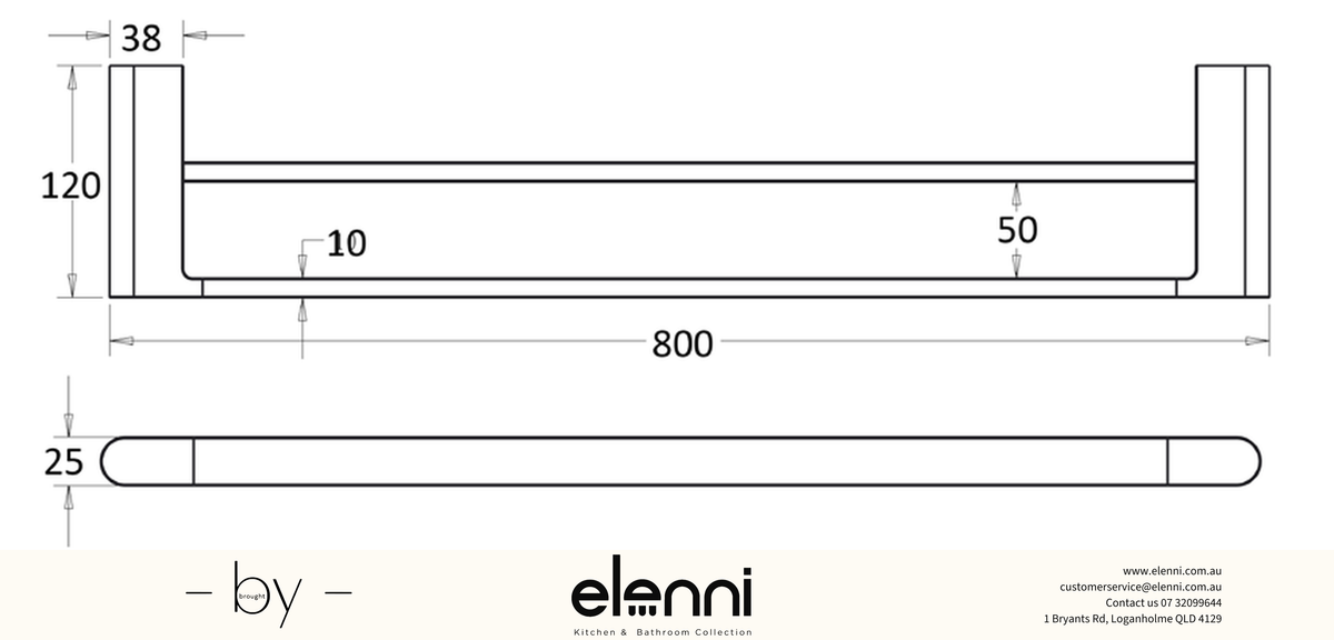 Flores Towel Rail Double 800mm - Elenni specification drawing