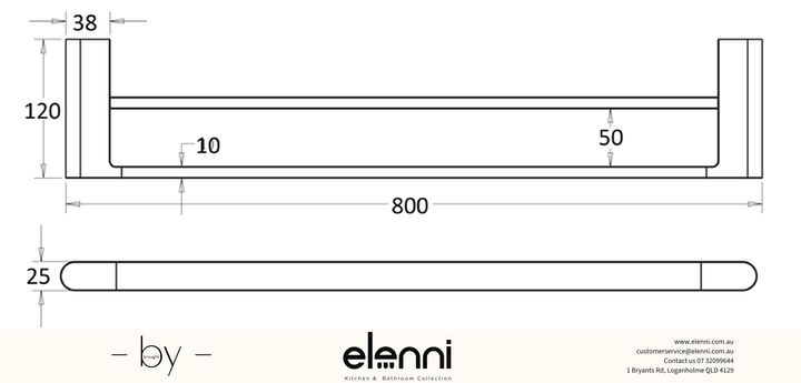 Flores Towel Rail Double 800mm - Elenni specification drawing