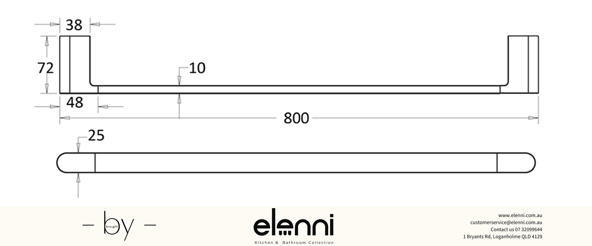 Flores Towel Rail Single 800mm - Elenni specification drawing