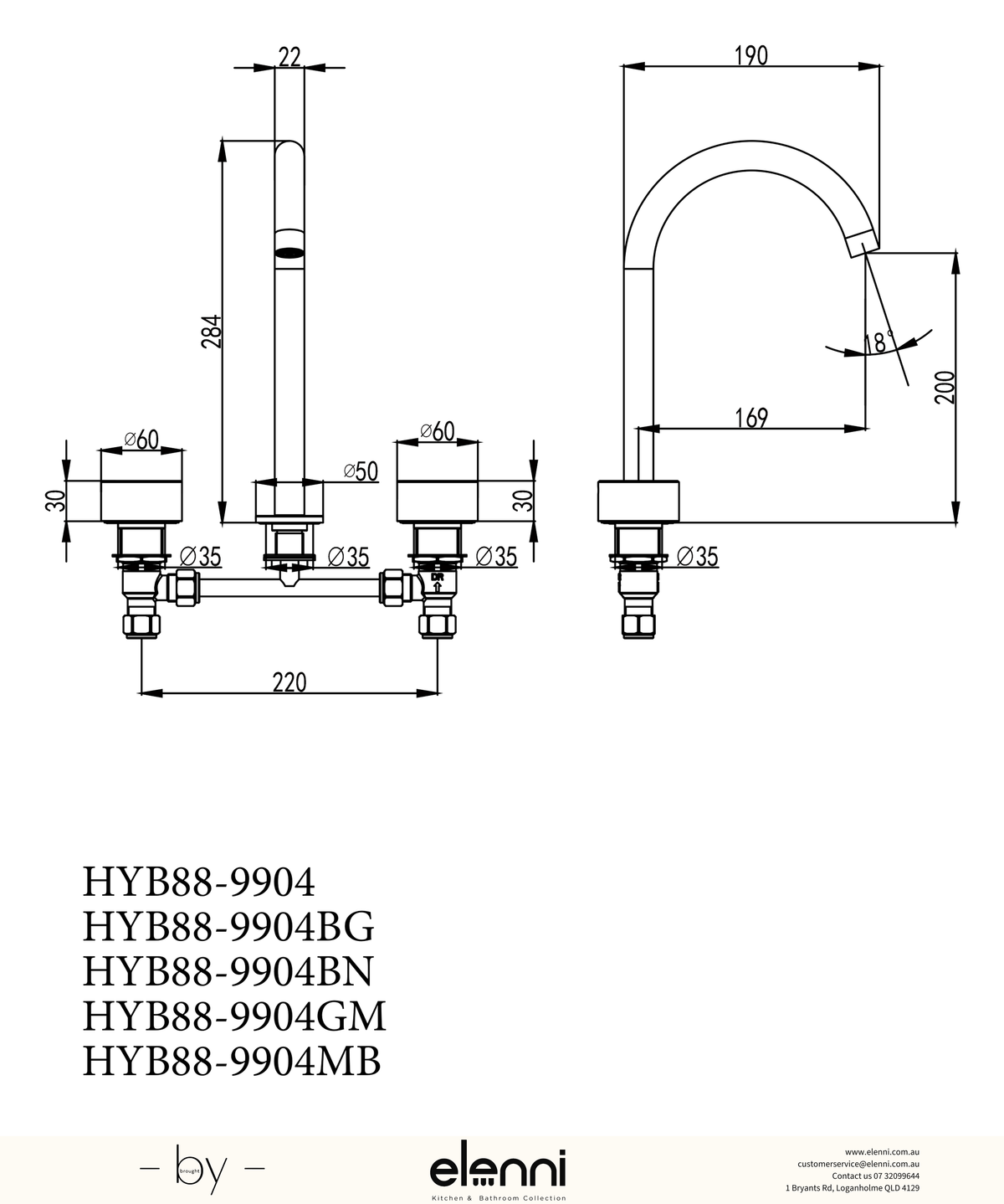 Hali 1/4 Turn C/D Basin Set - Elenni specification drawing